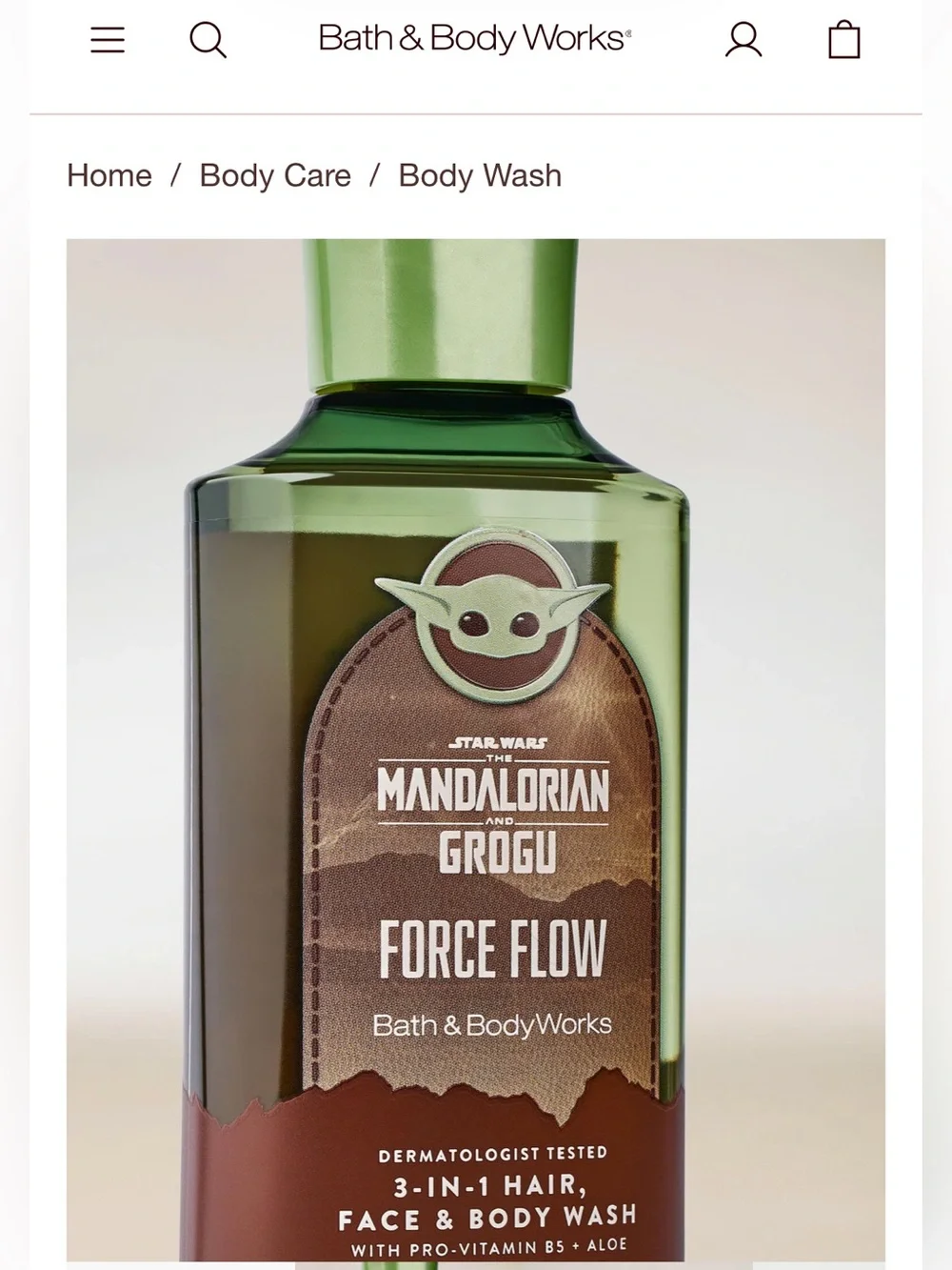 Bath & Body Works Star Wars Mandalorian FORCE FLOW Men’s 3 in 1 body wash NEW